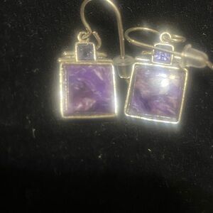 Elegant Purple and Sterling Silver Earrings 925 Signed “S.A.W.”